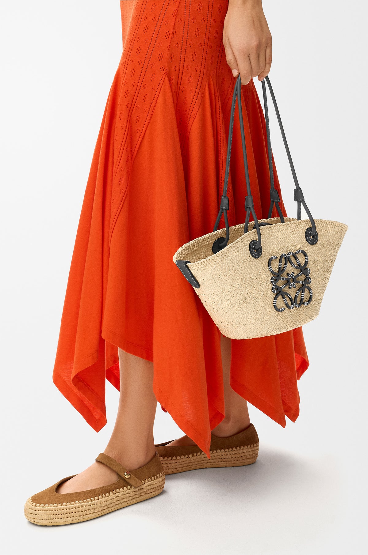 Loewe Small Anagram basket bag in iraca palm and calfskin