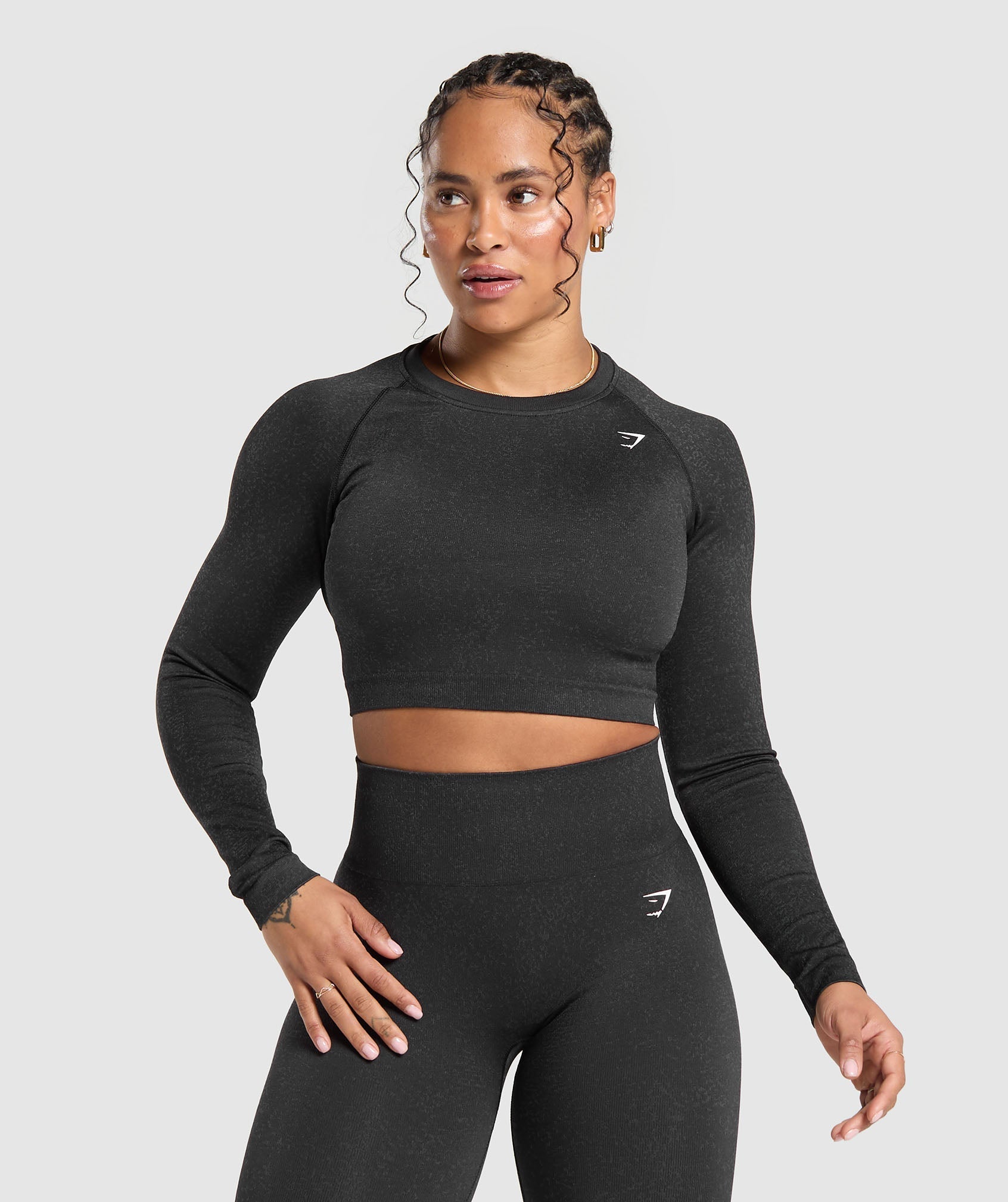 Women's Gymshark Adapt Fleck Seamless Long Sleeve Crop Top Mineral | Black