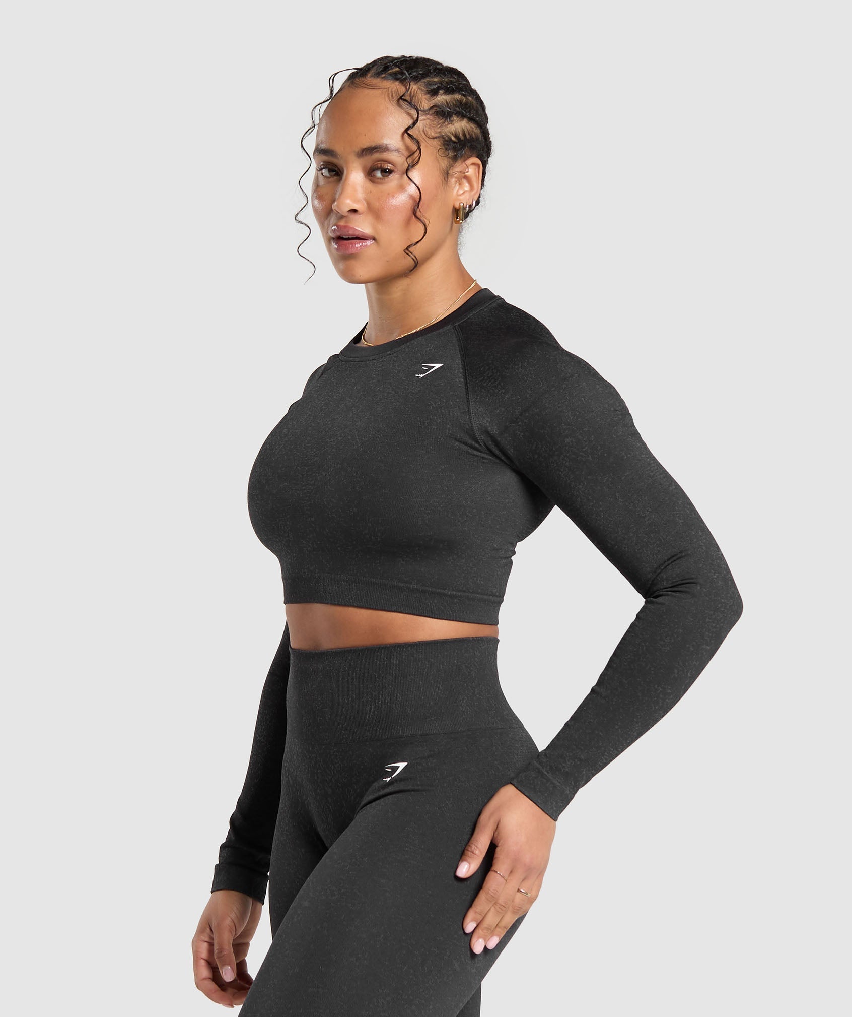 Women's Gymshark Adapt Fleck Seamless Long Sleeve Crop Top Mineral | Black