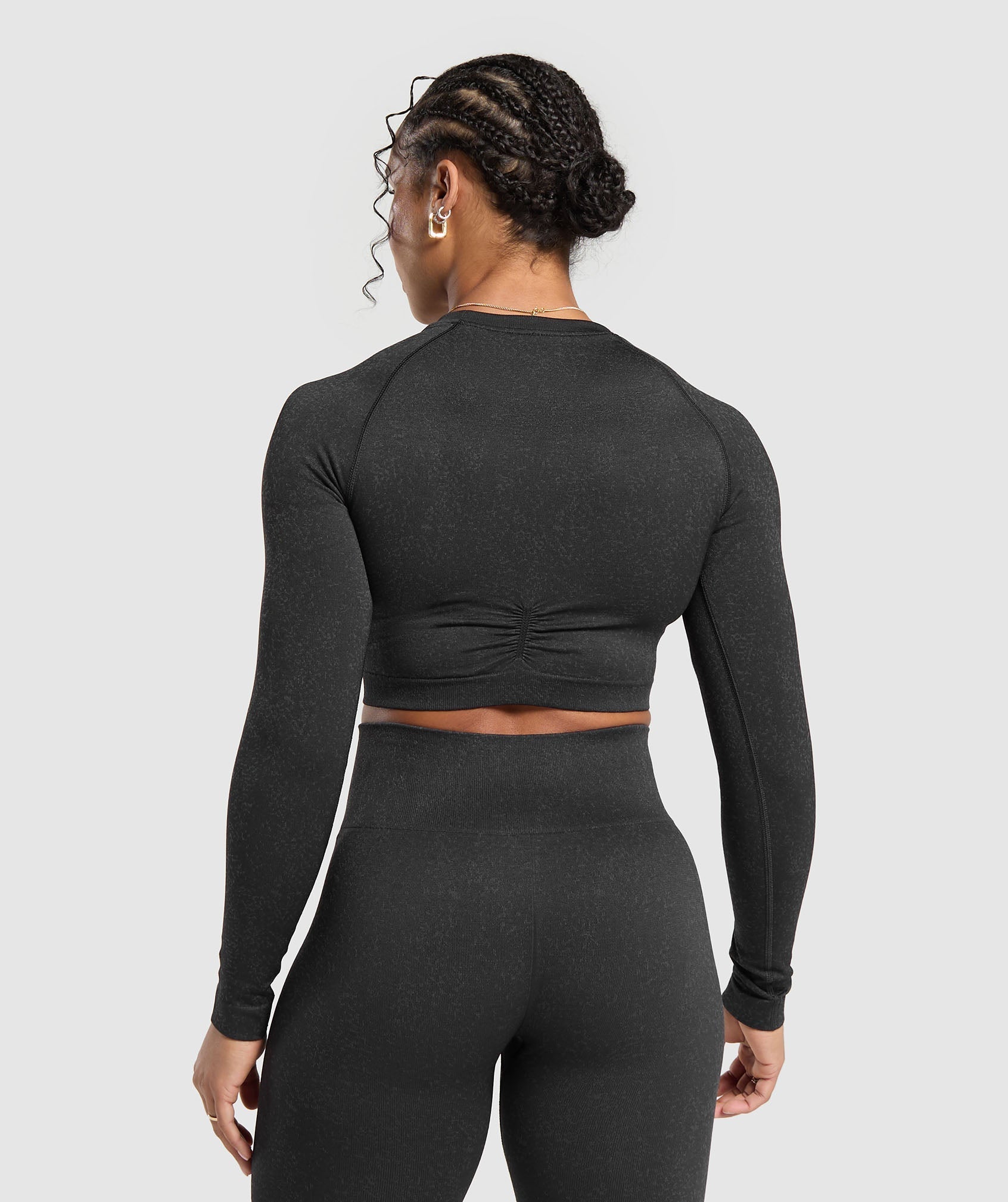 Women's Gymshark Adapt Fleck Seamless Long Sleeve Crop Top Mineral | Black