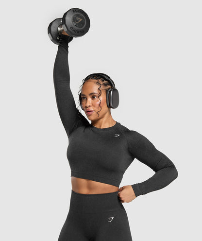 Women's Gymshark Adapt Fleck Seamless Long Sleeve Crop Top Mineral | Black