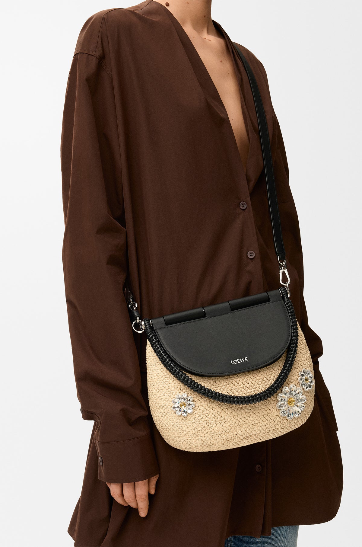 Loewe Medium Pescador bag in raffia and calfskin