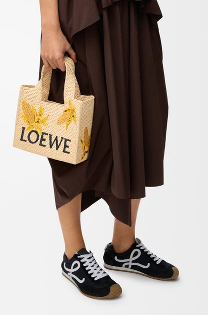 Loewe Small LOEWE Font tote in raffia