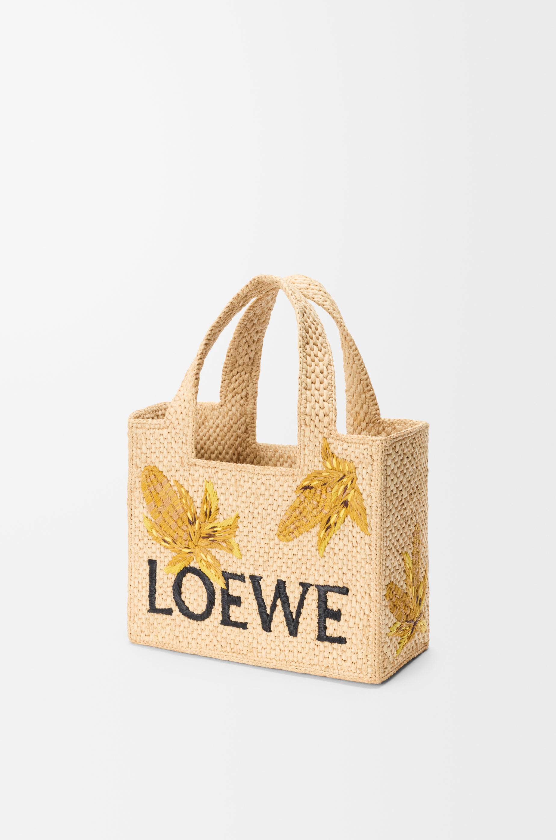 Loewe Small LOEWE Font tote in raffia