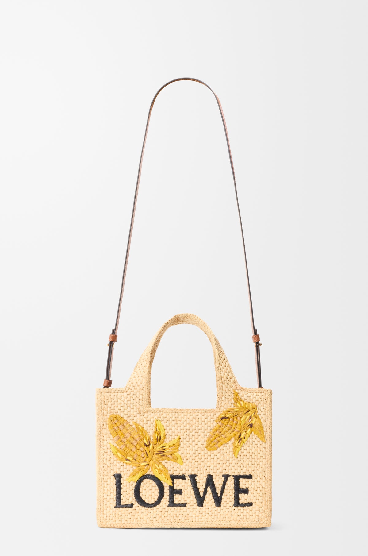 Loewe Small LOEWE Font tote in raffia