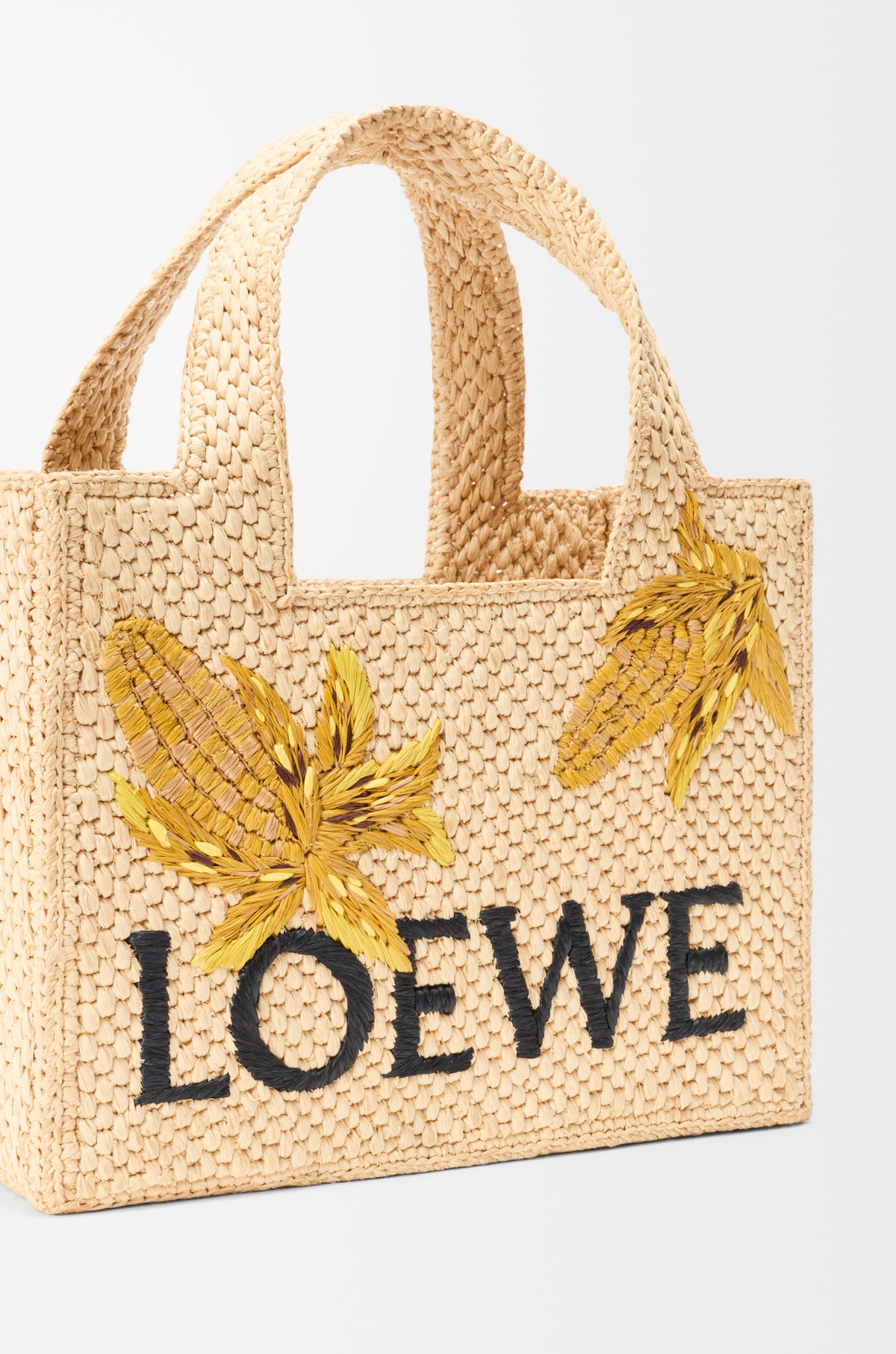 Loewe Small LOEWE Font tote in raffia
