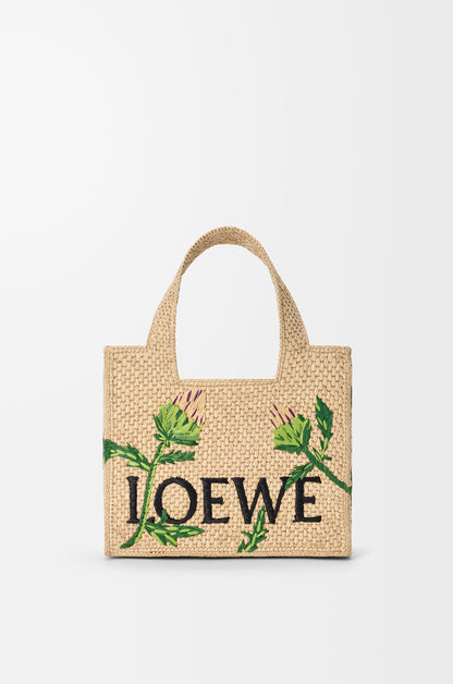 Loewe Small LOEWE Font tote in raffia