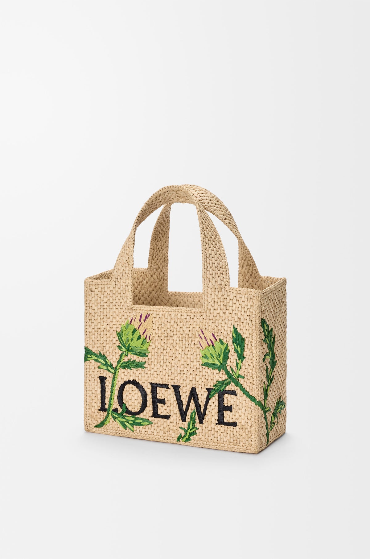 Loewe Small LOEWE Font tote in raffia
