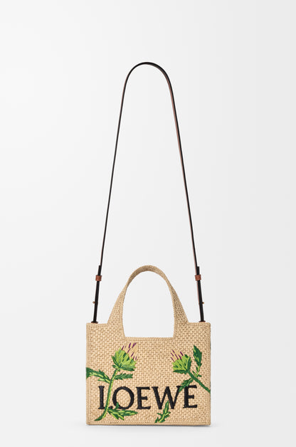 Loewe Small LOEWE Font tote in raffia