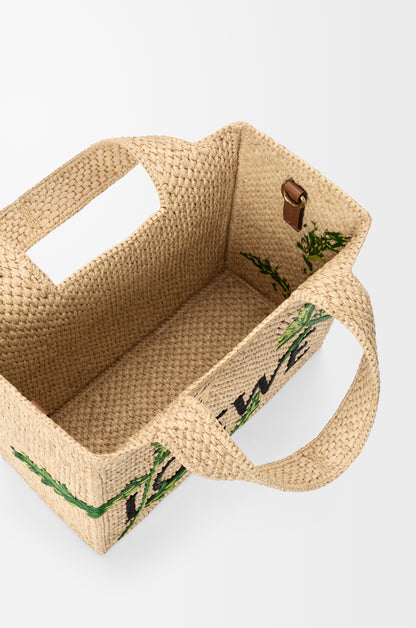 Loewe Small LOEWE Font tote in raffia