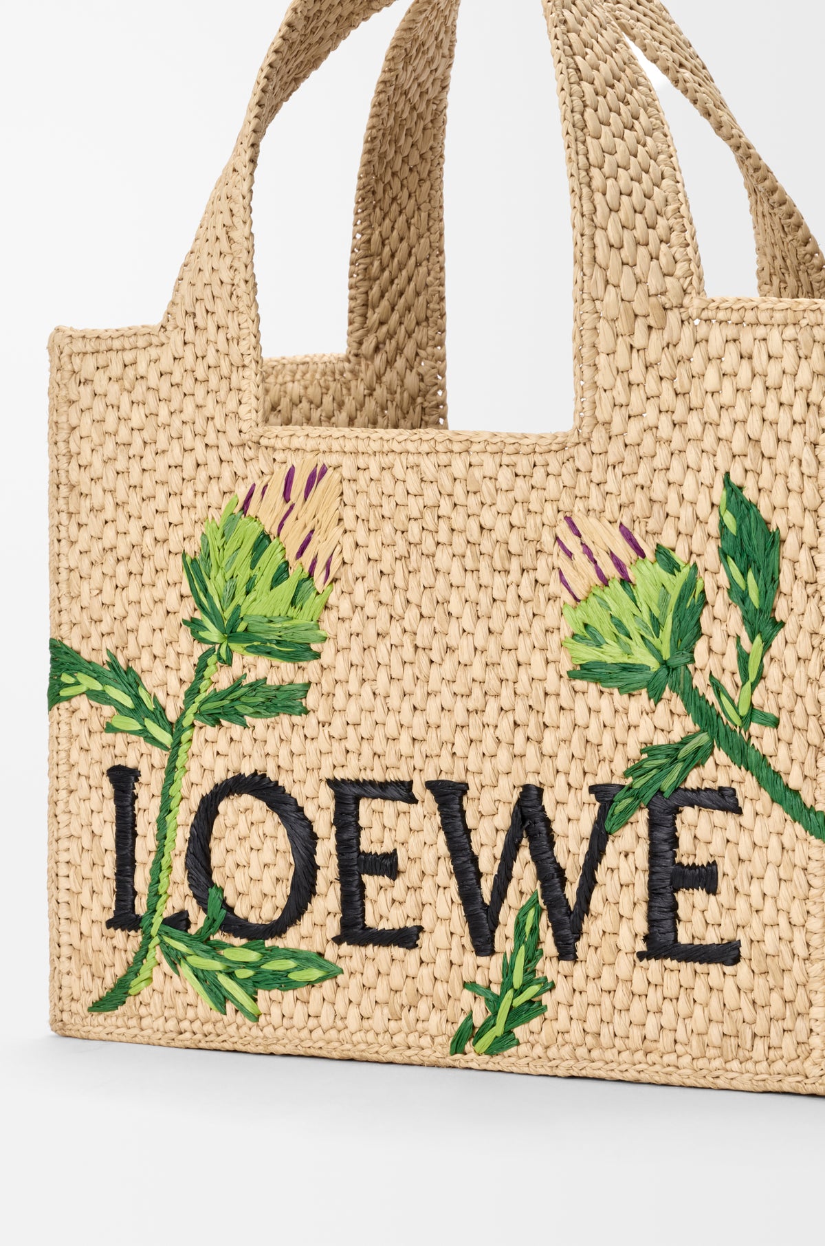 Loewe Small LOEWE Font tote in raffia