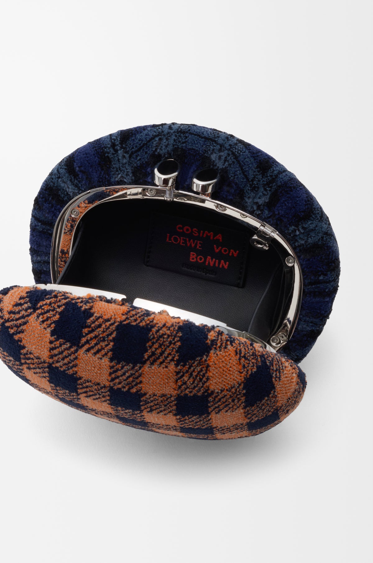 Loewe Shell minaudiere in check pattern textile and metal