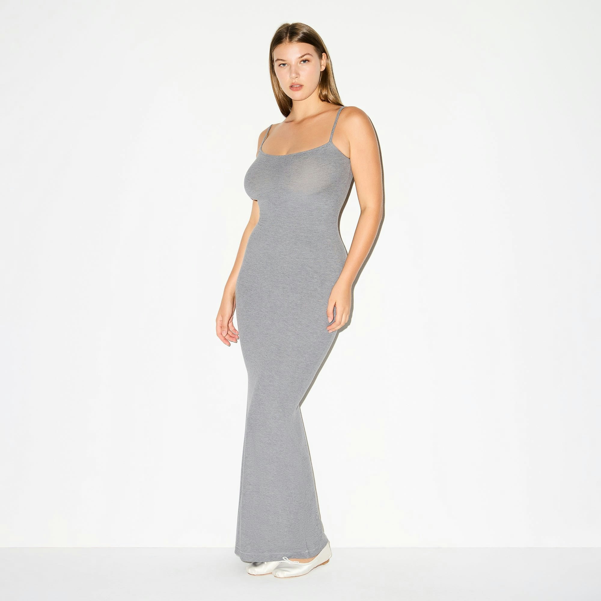 Skims Soft Lounge Long Slip Dress Heather Grey