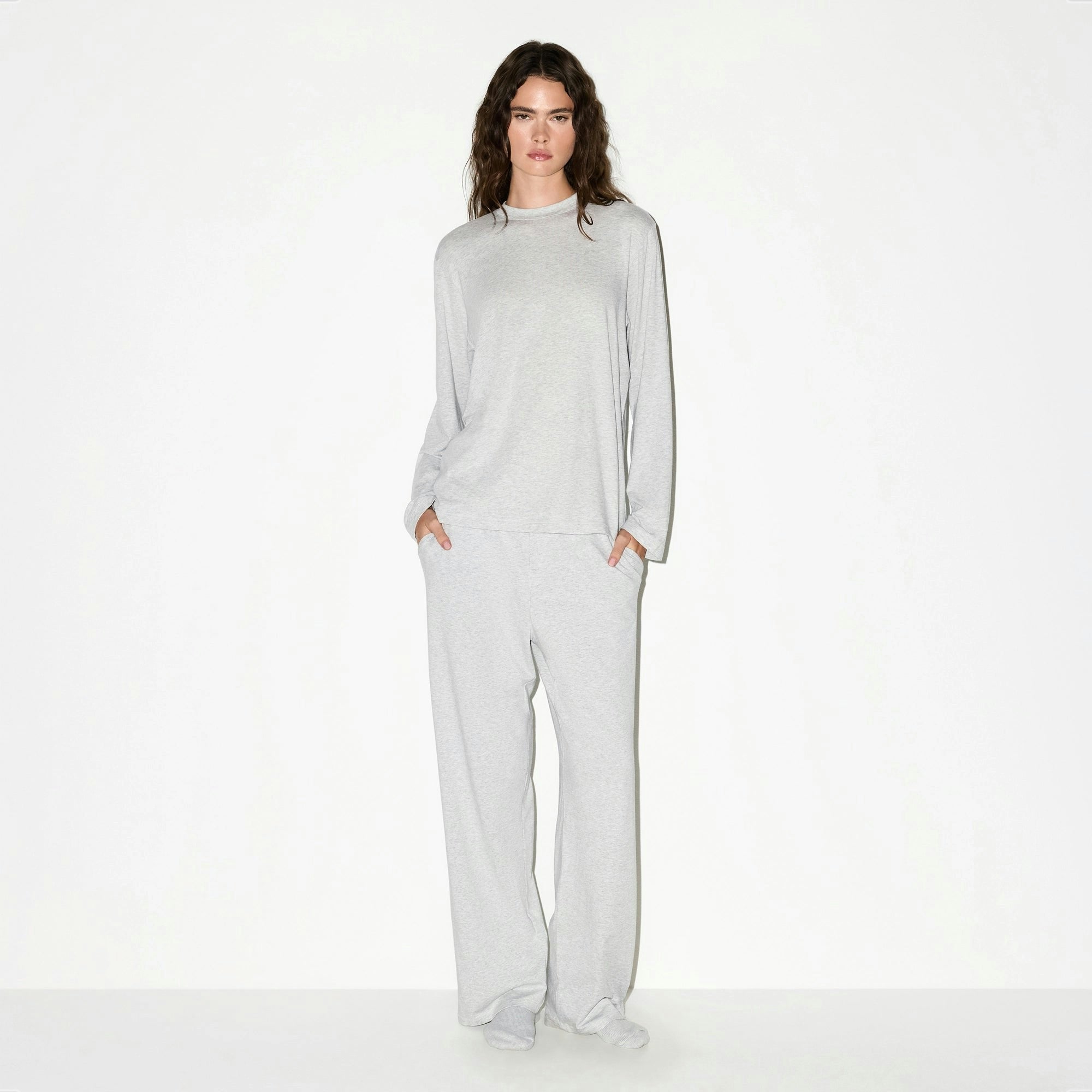 Skims Boyfriend Long Sleeve T-Shirt Light Heather Grey