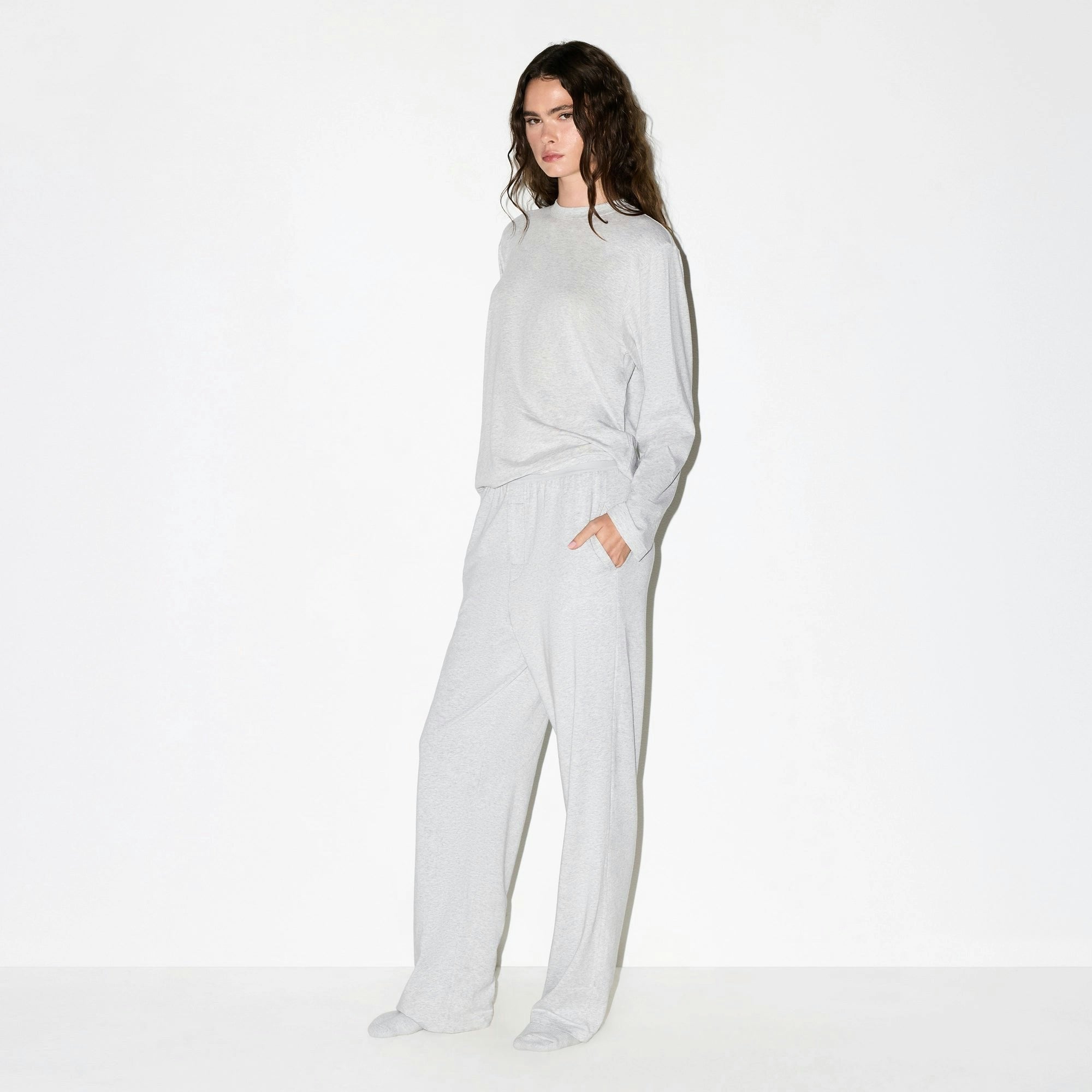 Skims Boyfriend Long Sleeve T-Shirt Light Heather Grey
