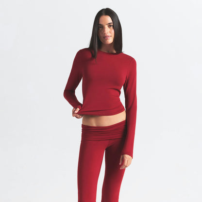 Skims Cotton Jersey Foldover Pant Brick