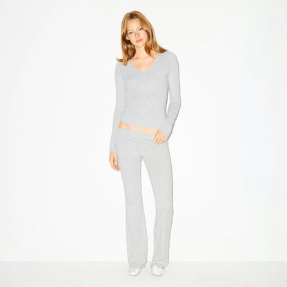 Skims Cotton Jersey Foldover Pant Light Heather Grey