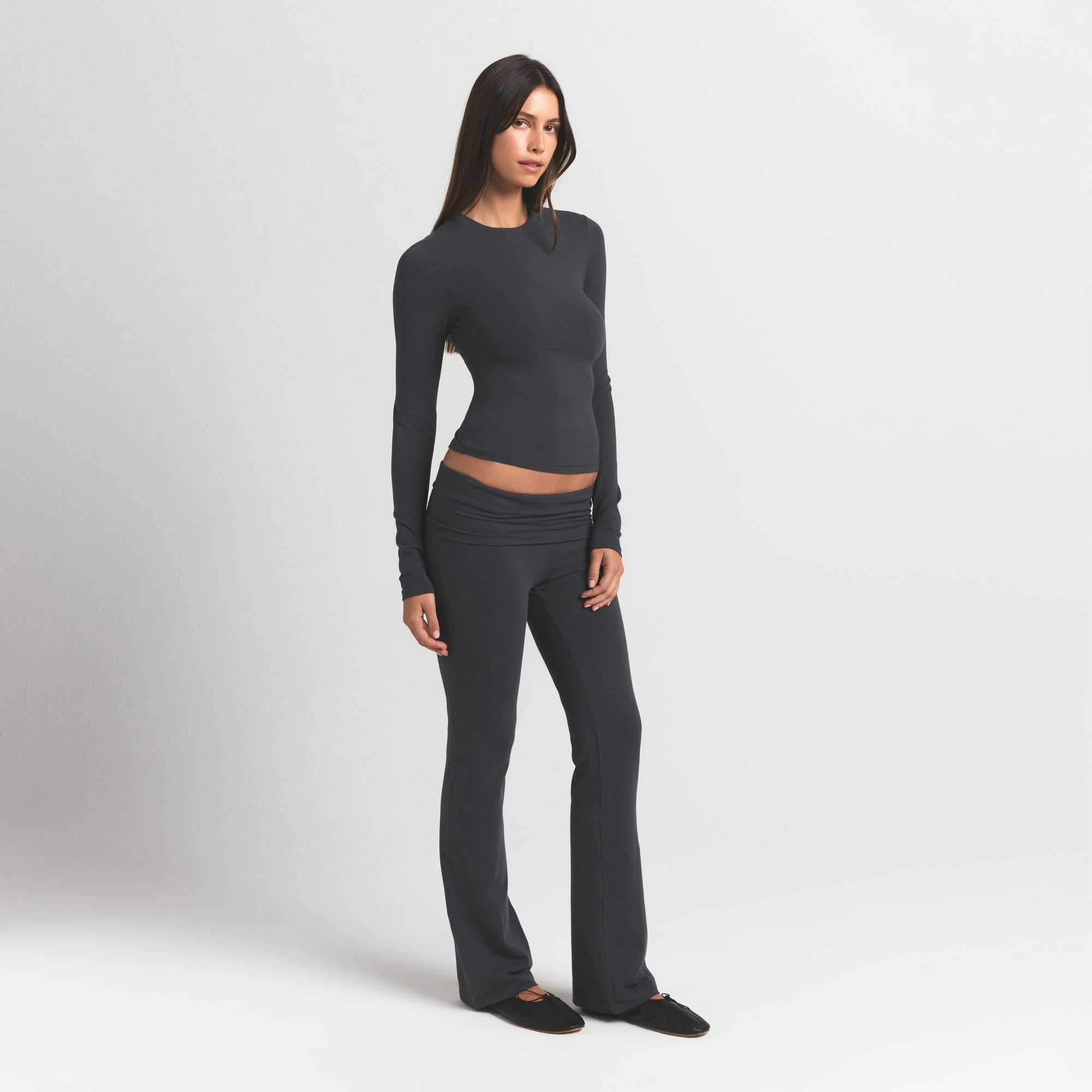 Skims Cotton Jersey Long Sleeve T-Shirt Ash
