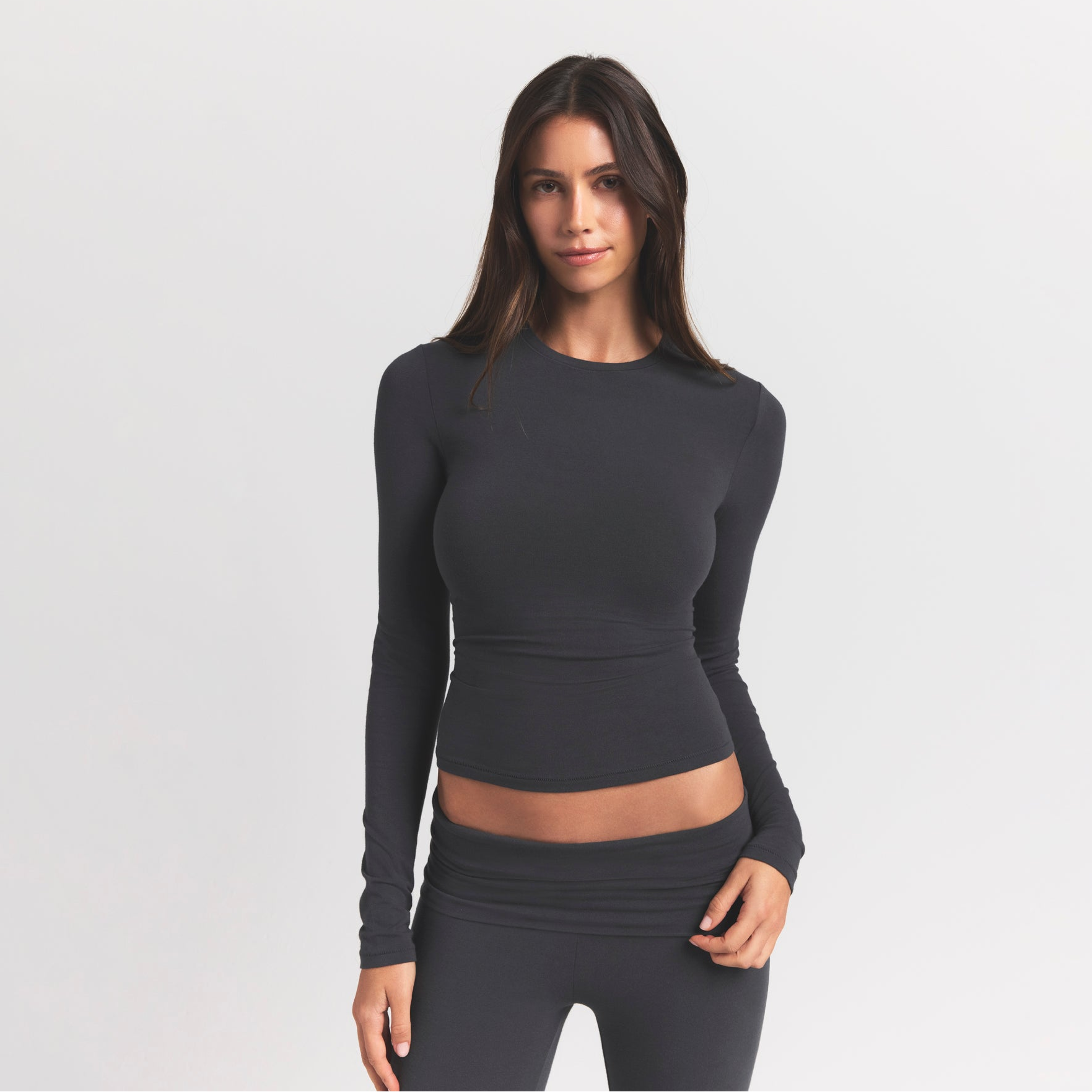 Skims Cotton Jersey Long Sleeve T-Shirt Ash