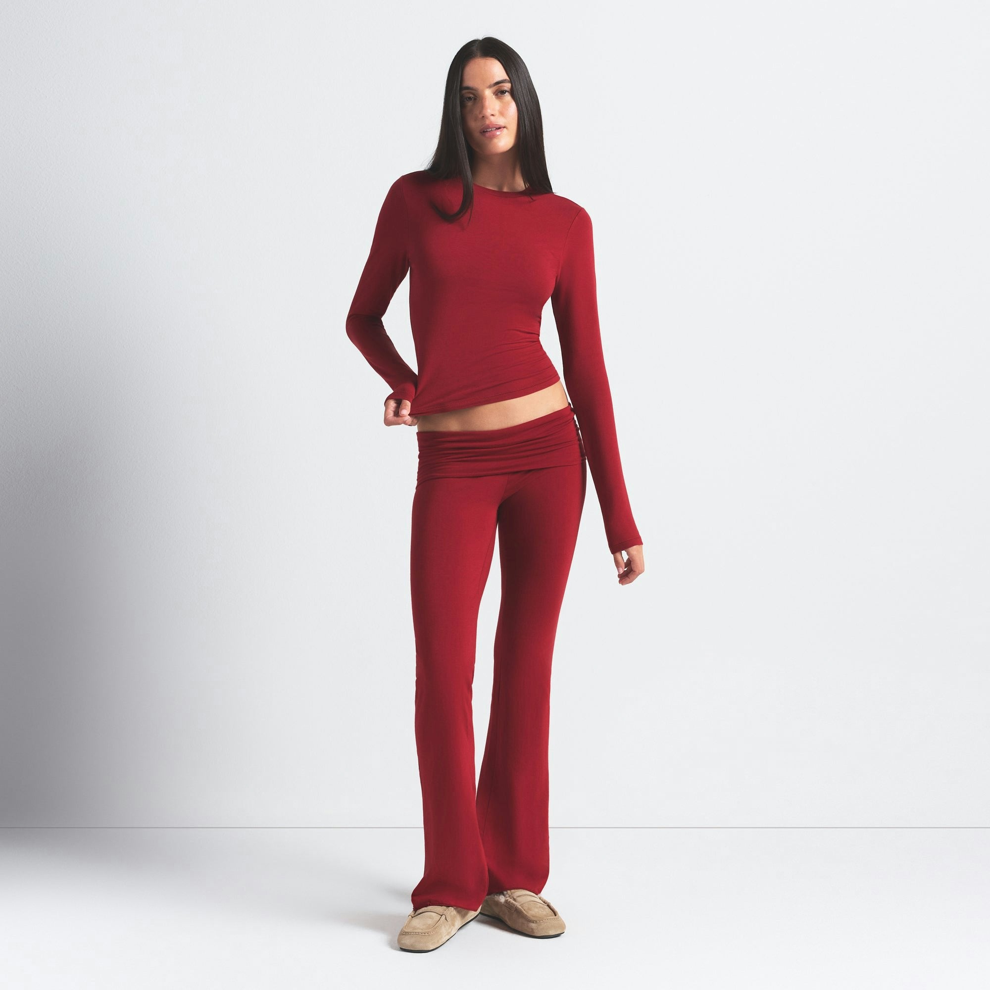 Skims Cotton Jersey Long Sleeve T-Shirt Brick