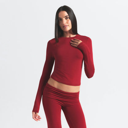 Skims Cotton Jersey Long Sleeve T-Shirt Brick