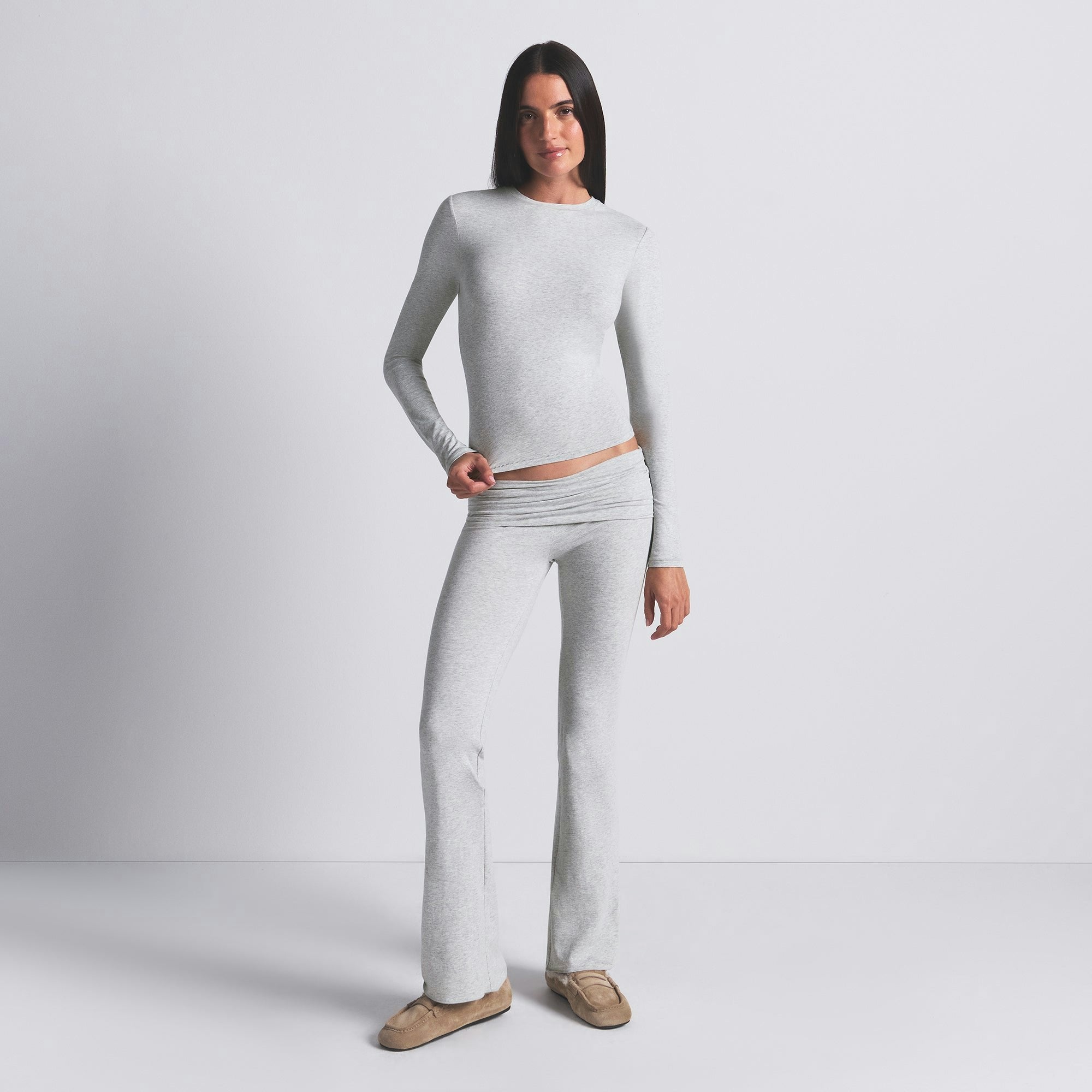 Skims Cotton Jersey Long Sleeve T-Shirt Light Heather Grey