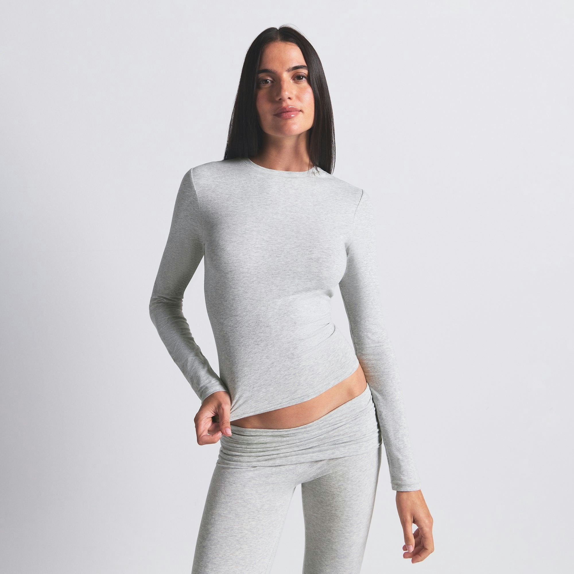 Skims Cotton Jersey Long Sleeve T-Shirt Light Heather Grey
