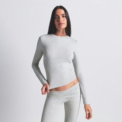 Skims Cotton Jersey Long Sleeve T-Shirt Light Heather Grey