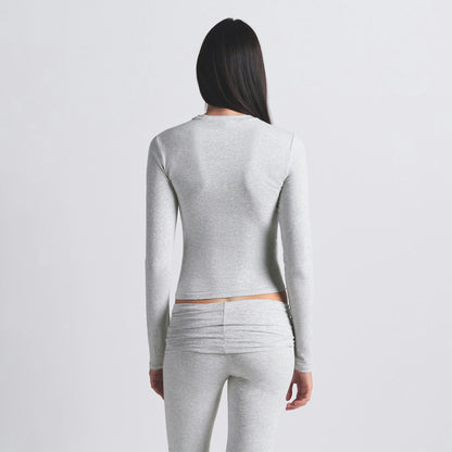 Skims Cotton Jersey Long Sleeve T-Shirt Light Heather Grey