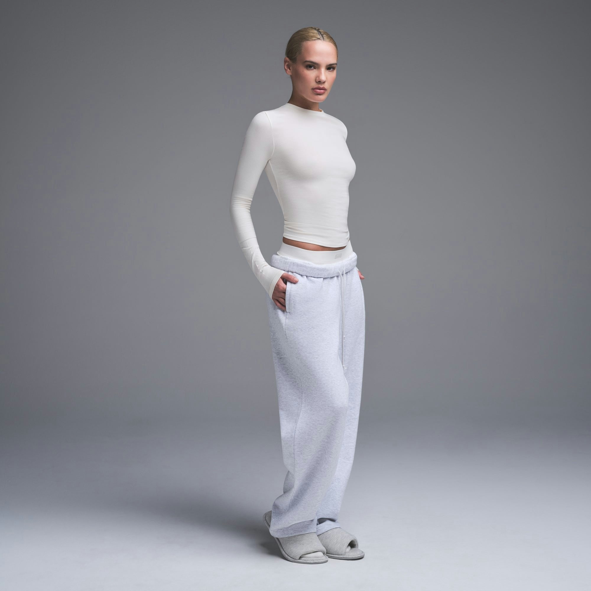 Skims Cotton Jersey Long Sleeve T-Shirt Marble