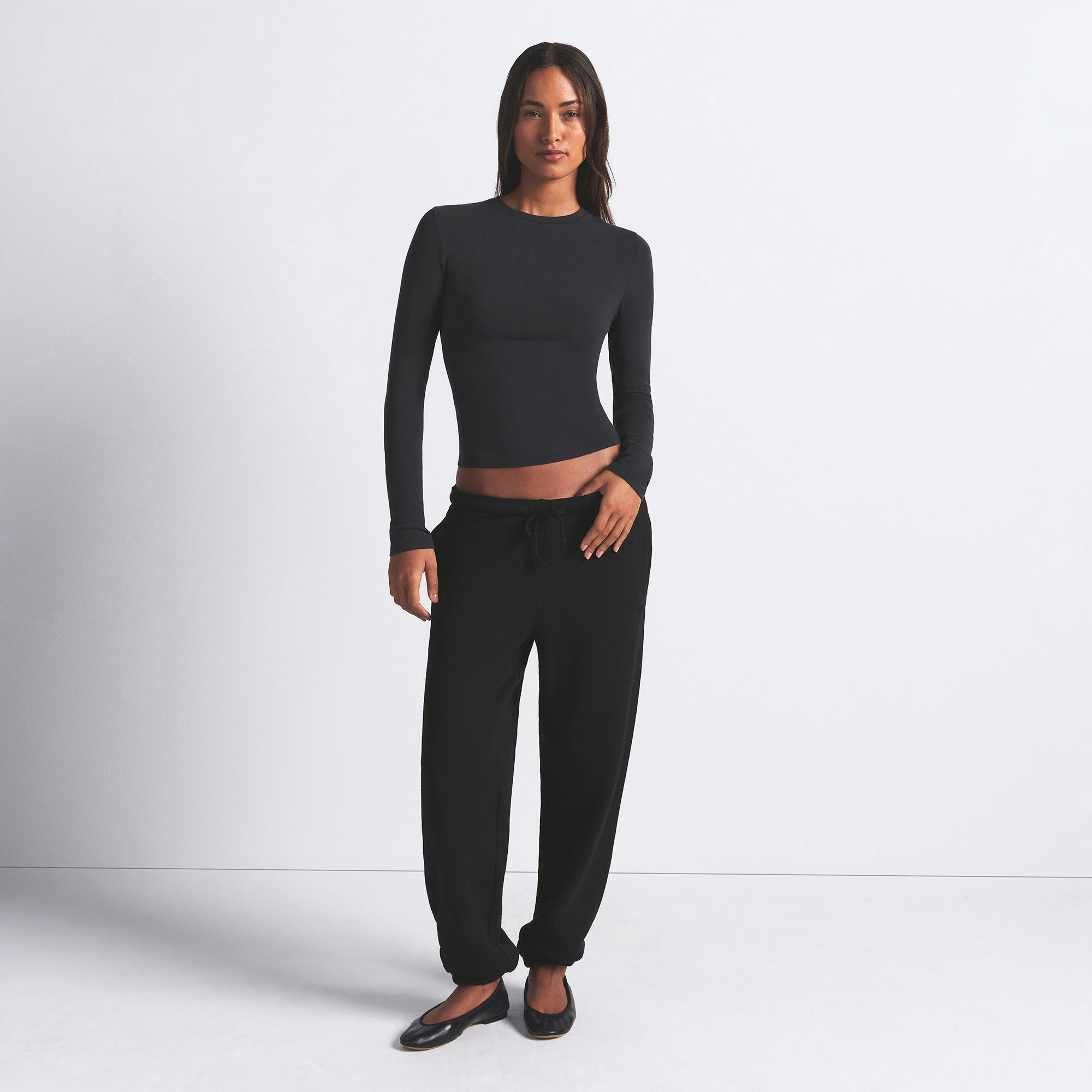 Skims Cotton Jersey Long Sleeve T-Shirt Soot