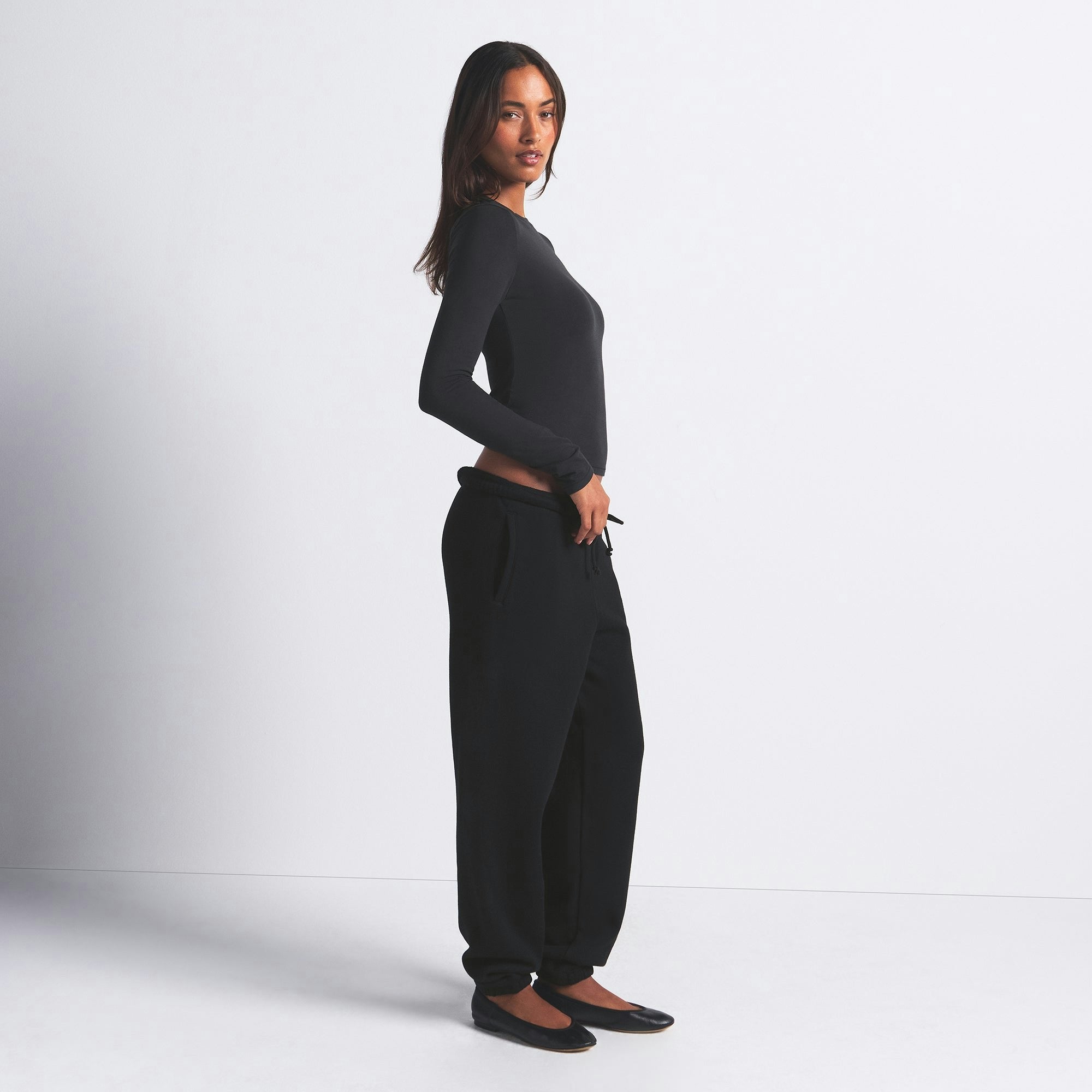 Skims Cotton Jersey Long Sleeve T-Shirt Soot