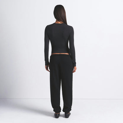 Skims Cotton Jersey Long Sleeve T-Shirt Soot