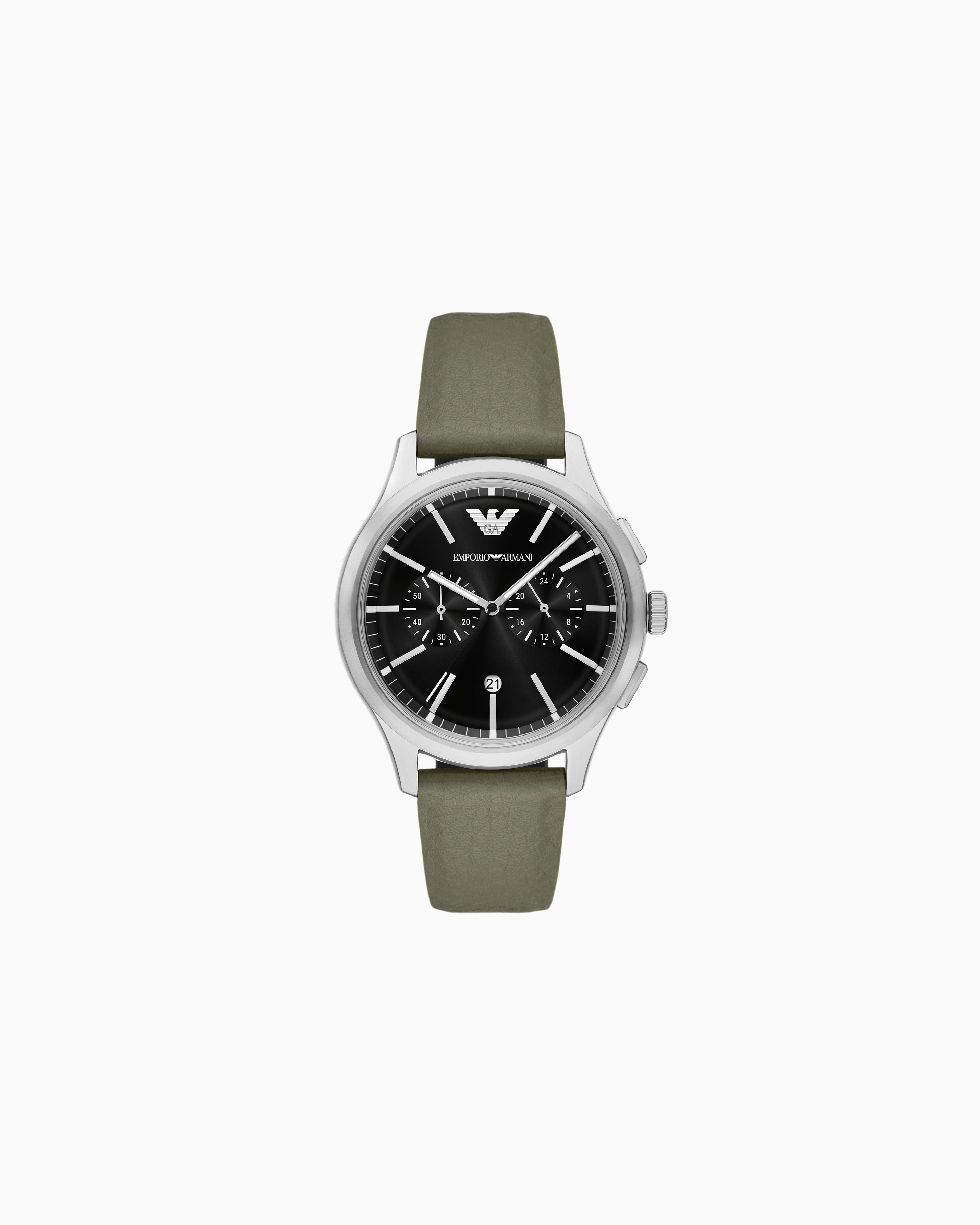 Emporio Armani Chronograph Green Leather Strap Watch