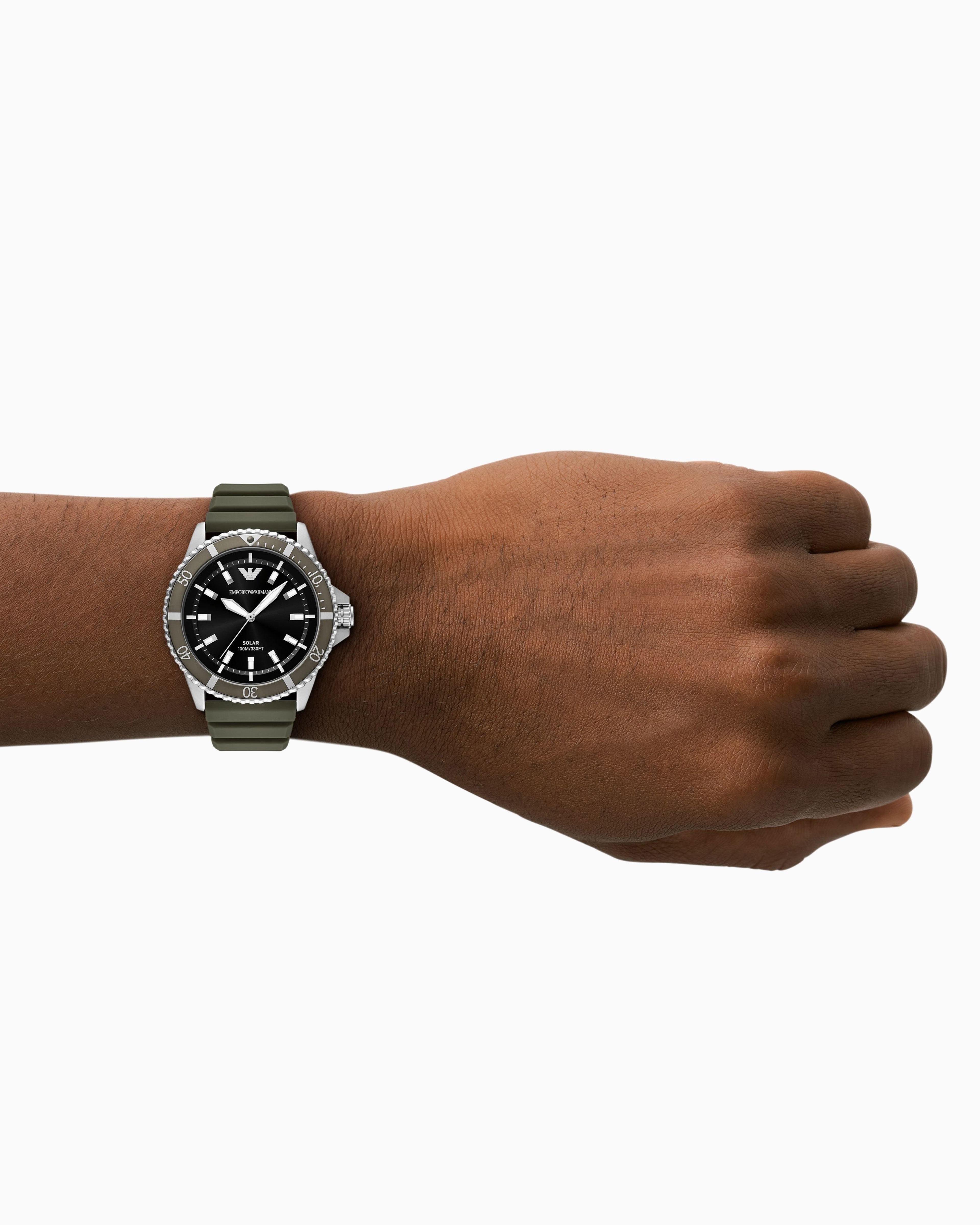 Emporio Armani World Explorer Solar-Powered Three-Hand Green Silicone Watch