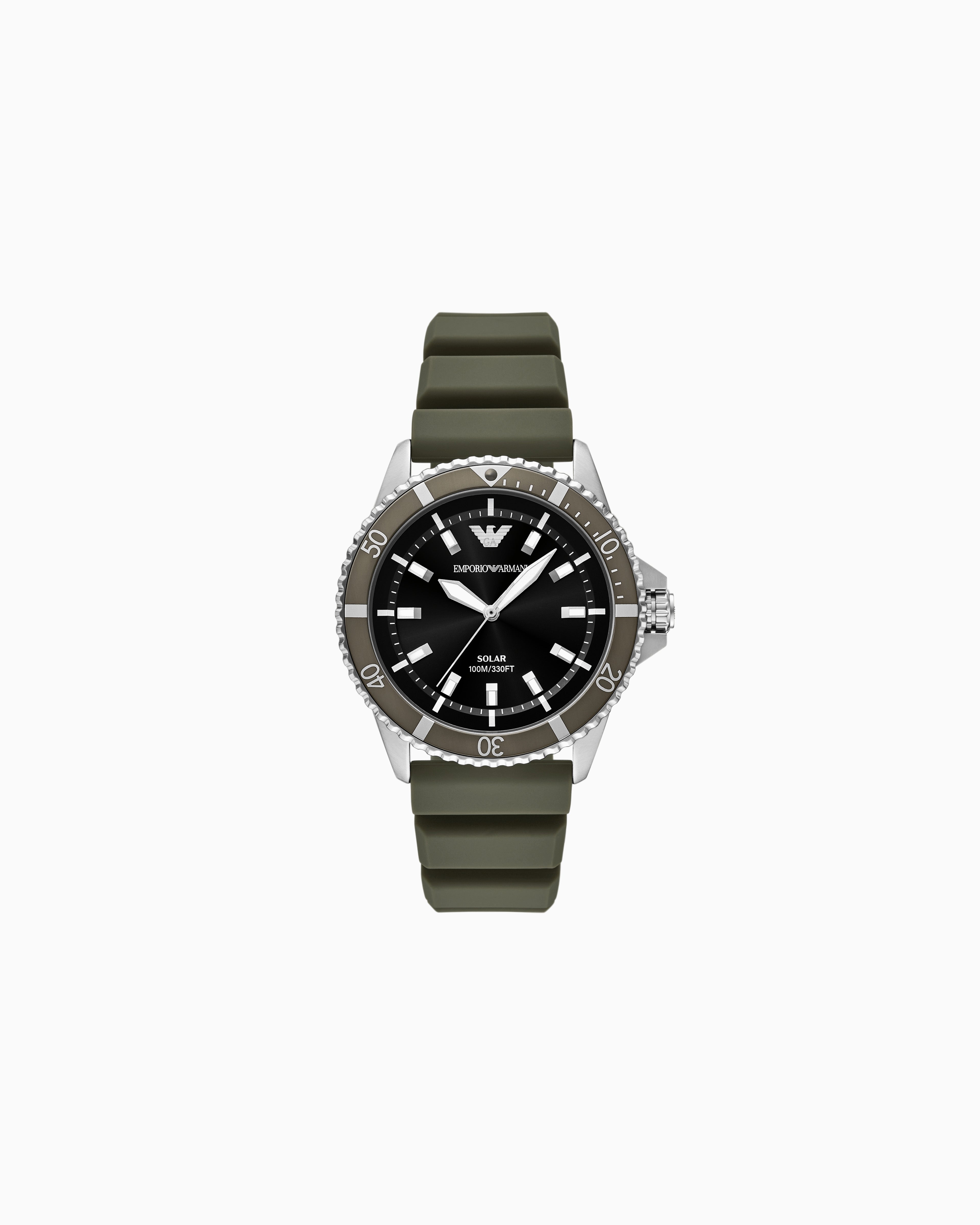 Emporio Armani World Explorer Solar-Powered Three-Hand Green Silicone Watch