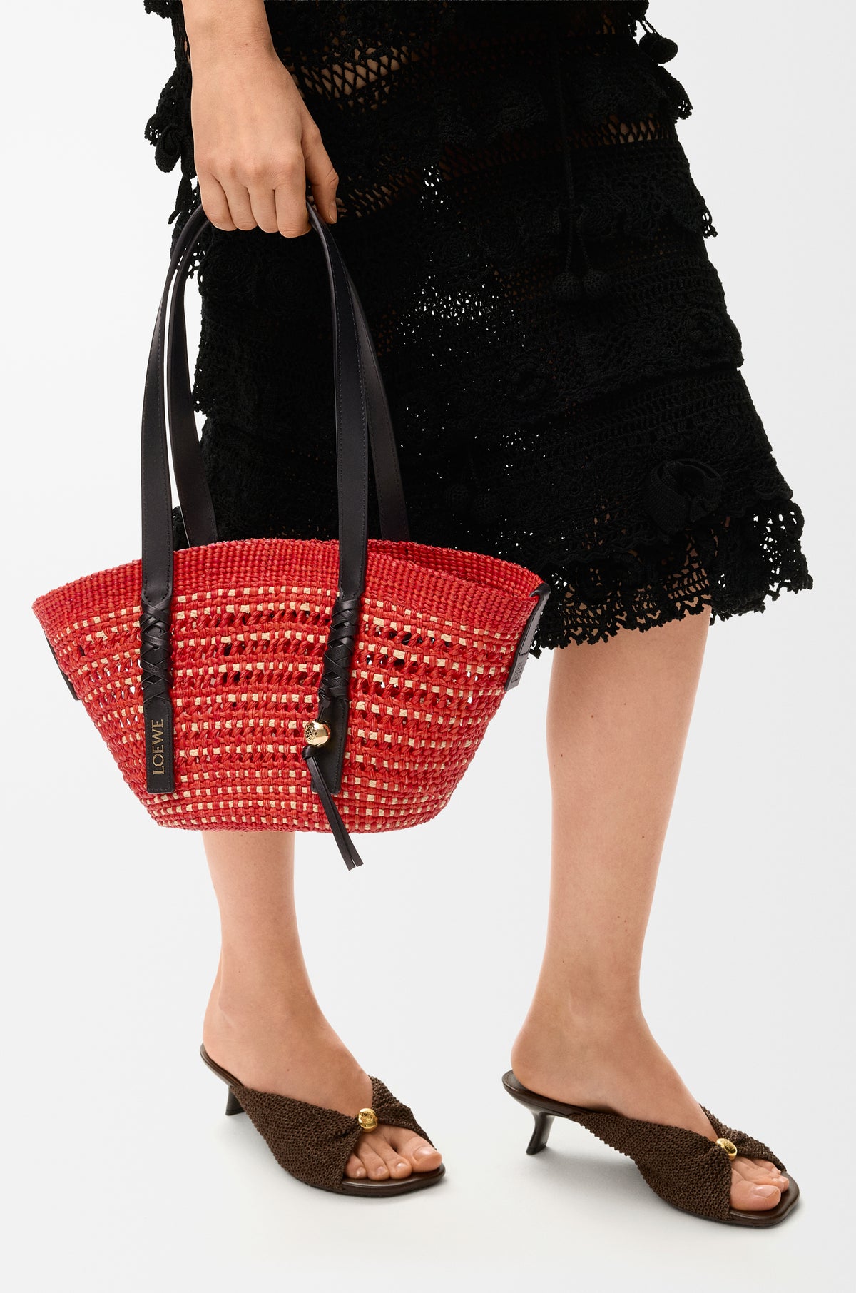 Loewe Small Braid basket in iraca palm and calfskin