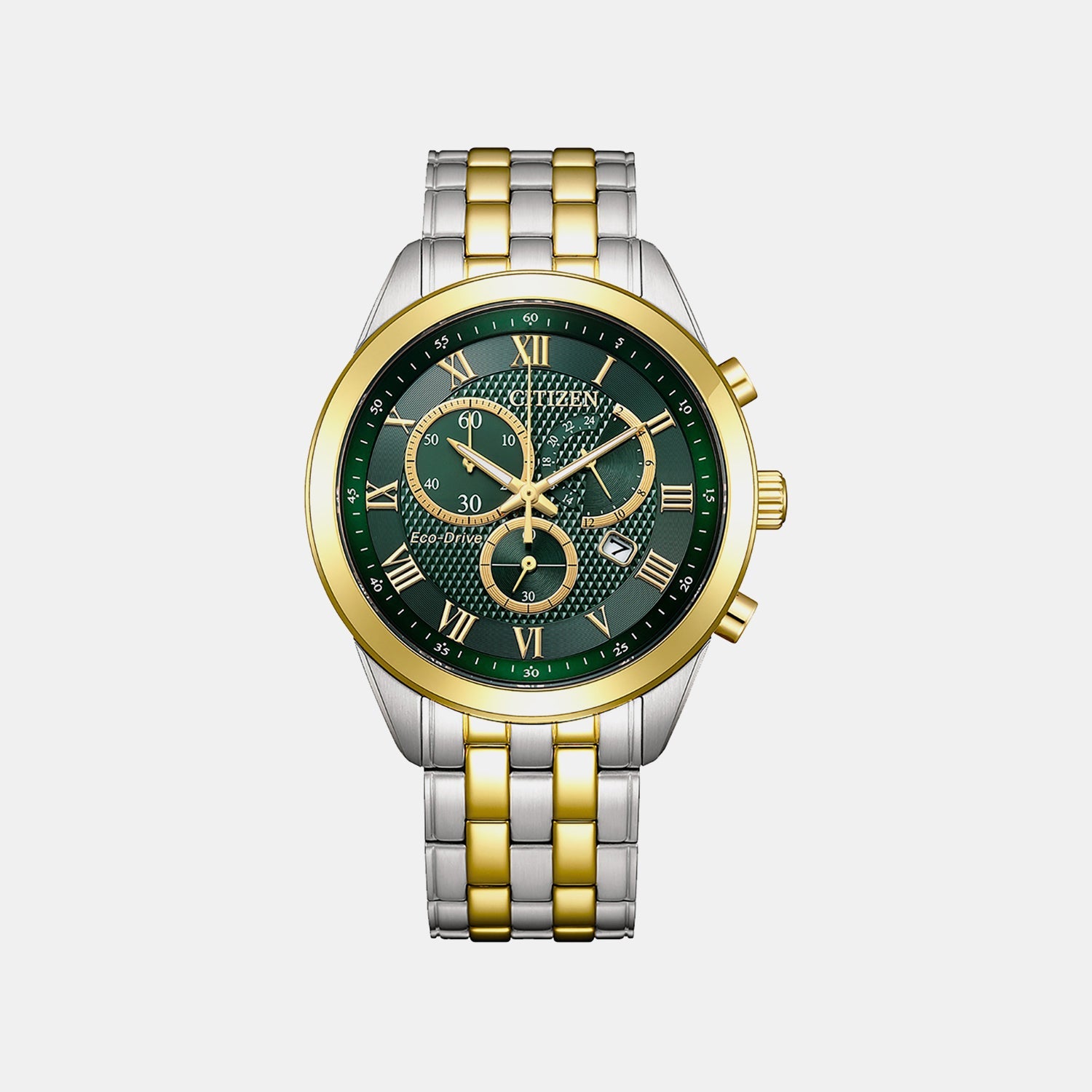 Citizen Eco-Drive Men Quartz Green Dial Chronograph Stainless Steel Watch At2604-56X