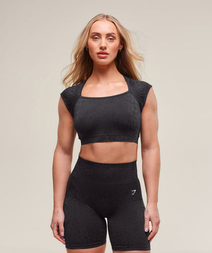 Women's Gymshark Adapt X Whitney Animal Seamless Crop Top Black