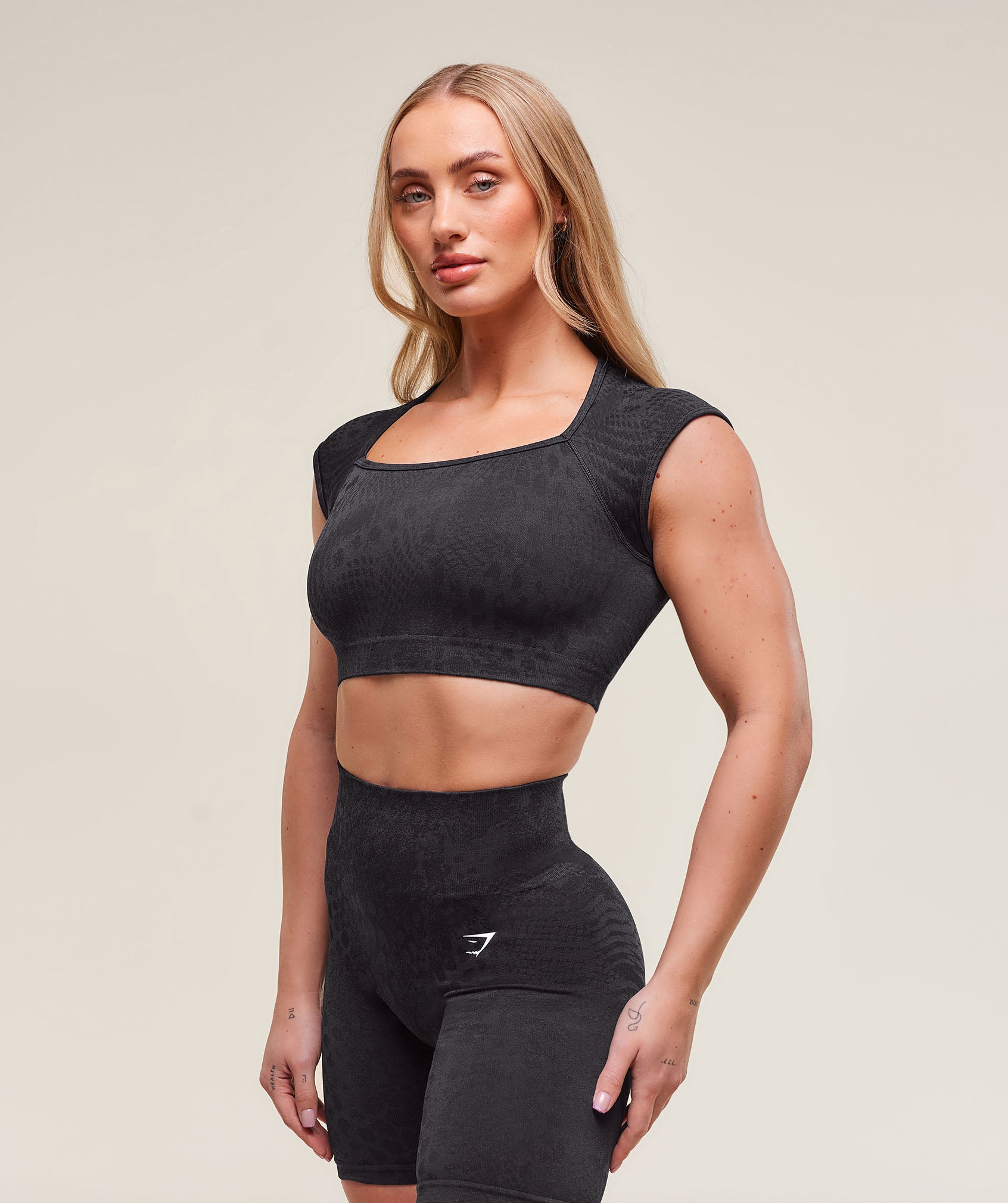 Women's Gymshark Adapt X Whitney Animal Seamless Crop Top Black