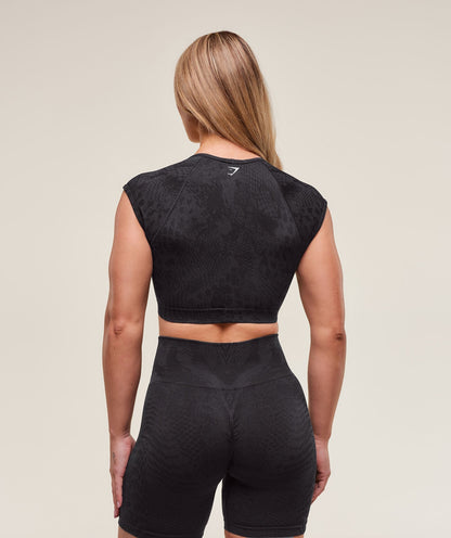 Women's Gymshark Adapt X Whitney Animal Seamless Crop Top Black