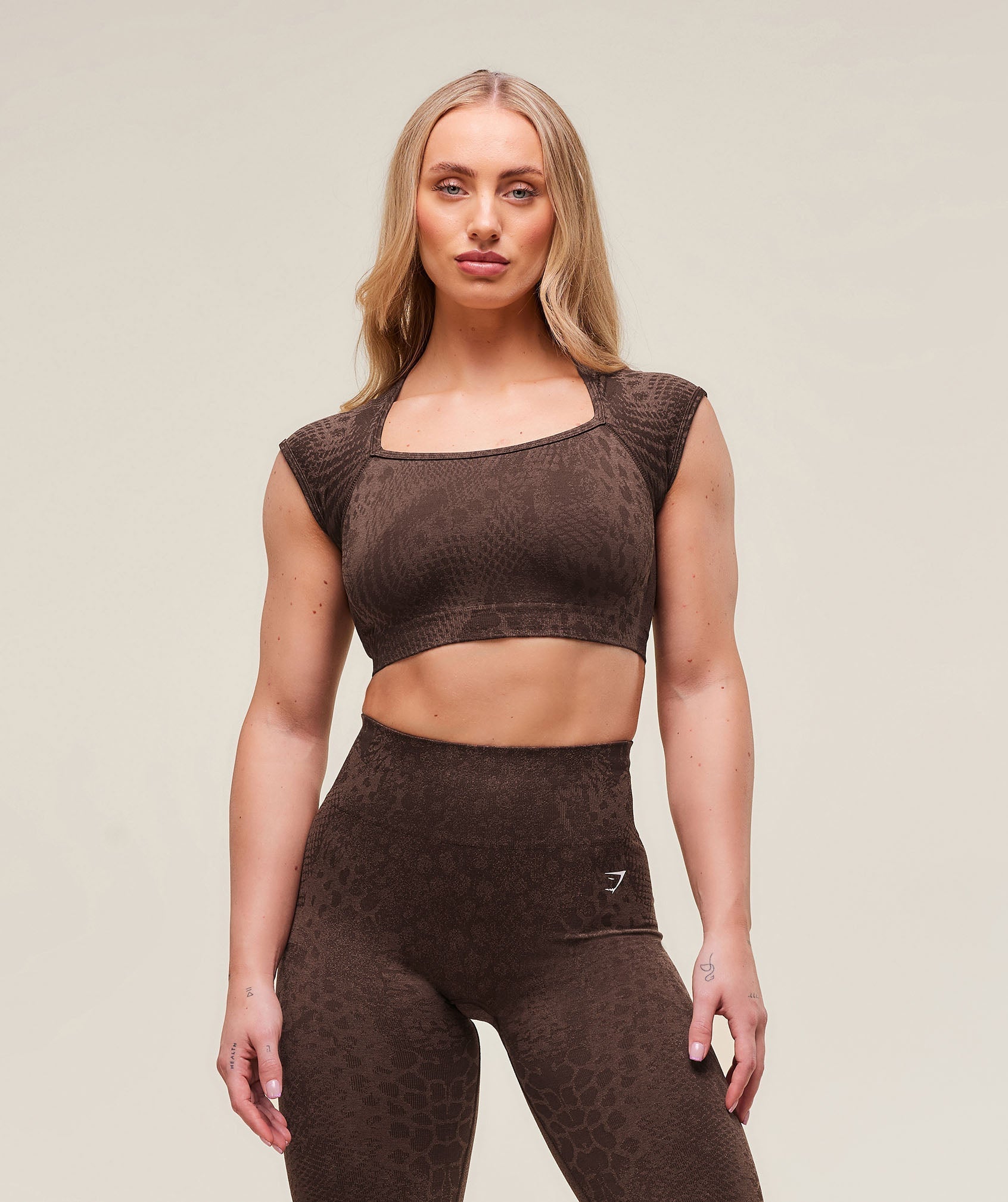 Women's Gymshark Adapt X Whitney Animal Seamless Crop Top Brown