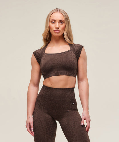 Women's Gymshark Adapt X Whitney Animal Seamless Crop Top Brown