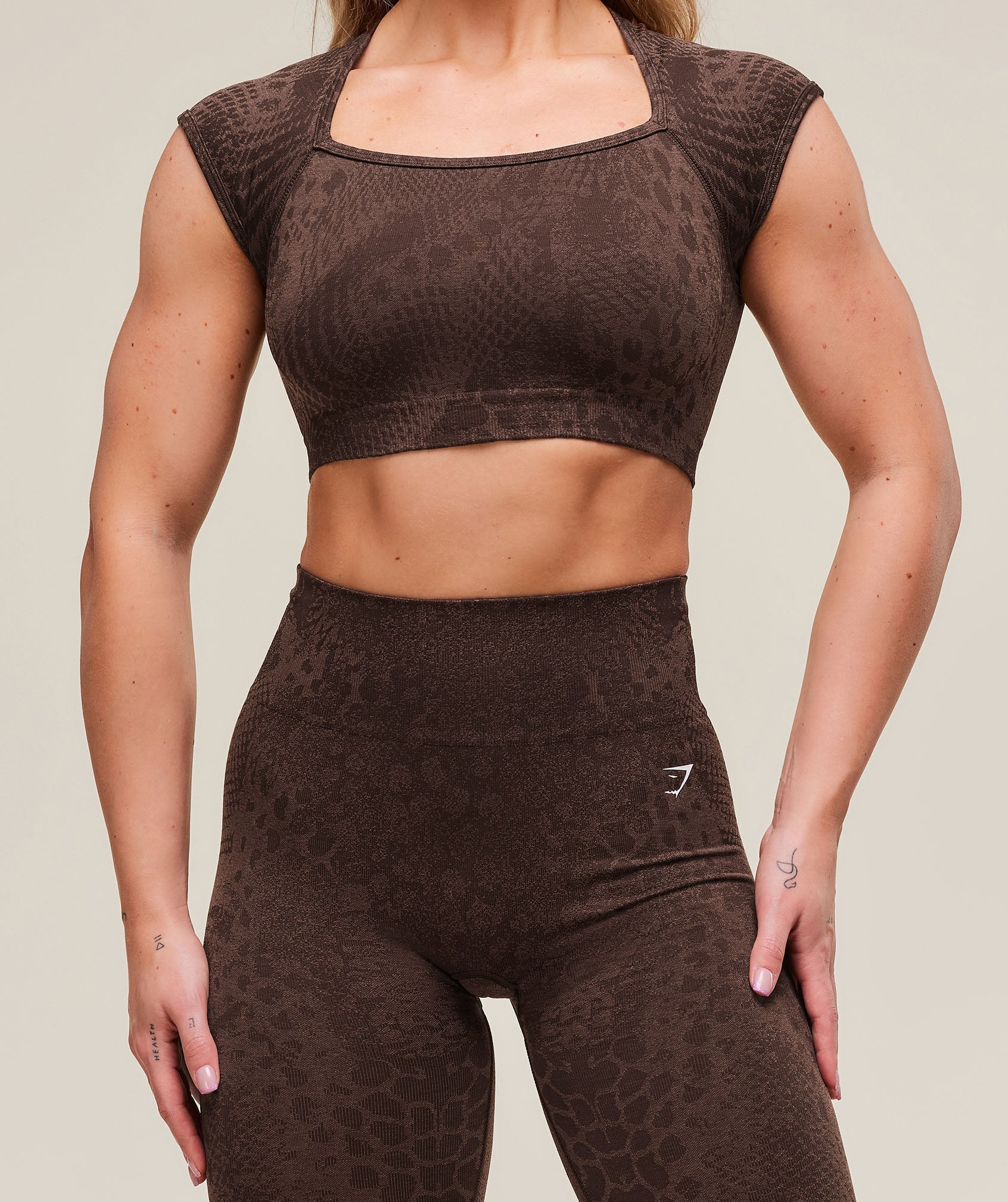 Women's Gymshark Adapt X Whitney Animal Seamless Crop Top Brown