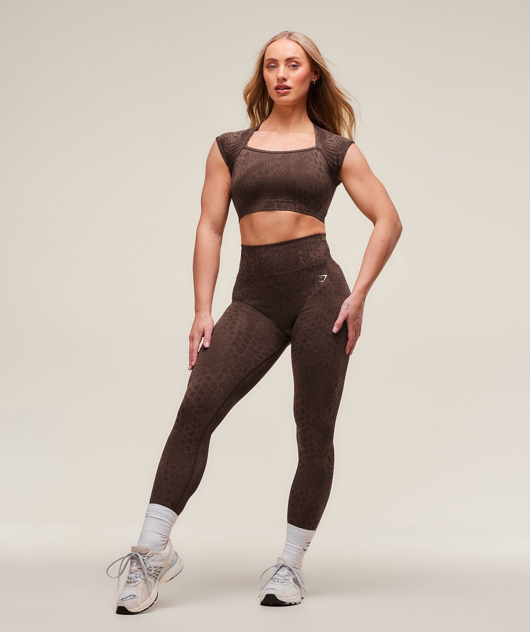 Women's Gymshark Adapt X Whitney Animal Seamless Crop Top Brown