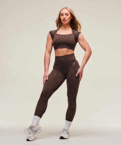 Women's Gymshark Adapt X Whitney Animal Seamless Crop Top Brown