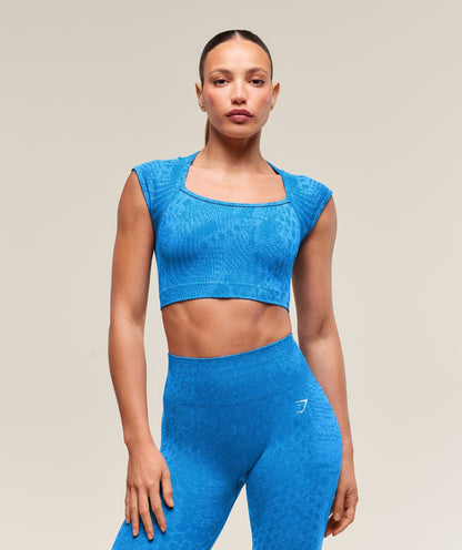 Women's Gymshark Adapt Animal X Whitney Seamless Crop Top Barbell Blue