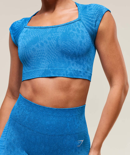 Women's Gymshark Adapt X Whitney Animal Seamless Crop Top Barbell Blue