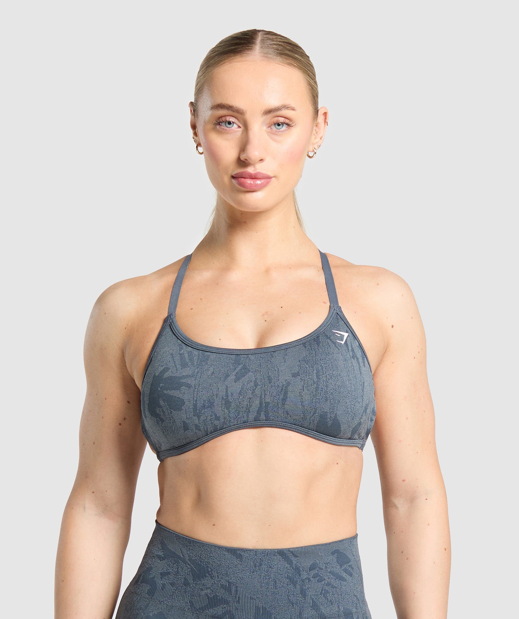 Women's Gymshark Adapt Camo Cross Back Sports Bra Titanium Blue