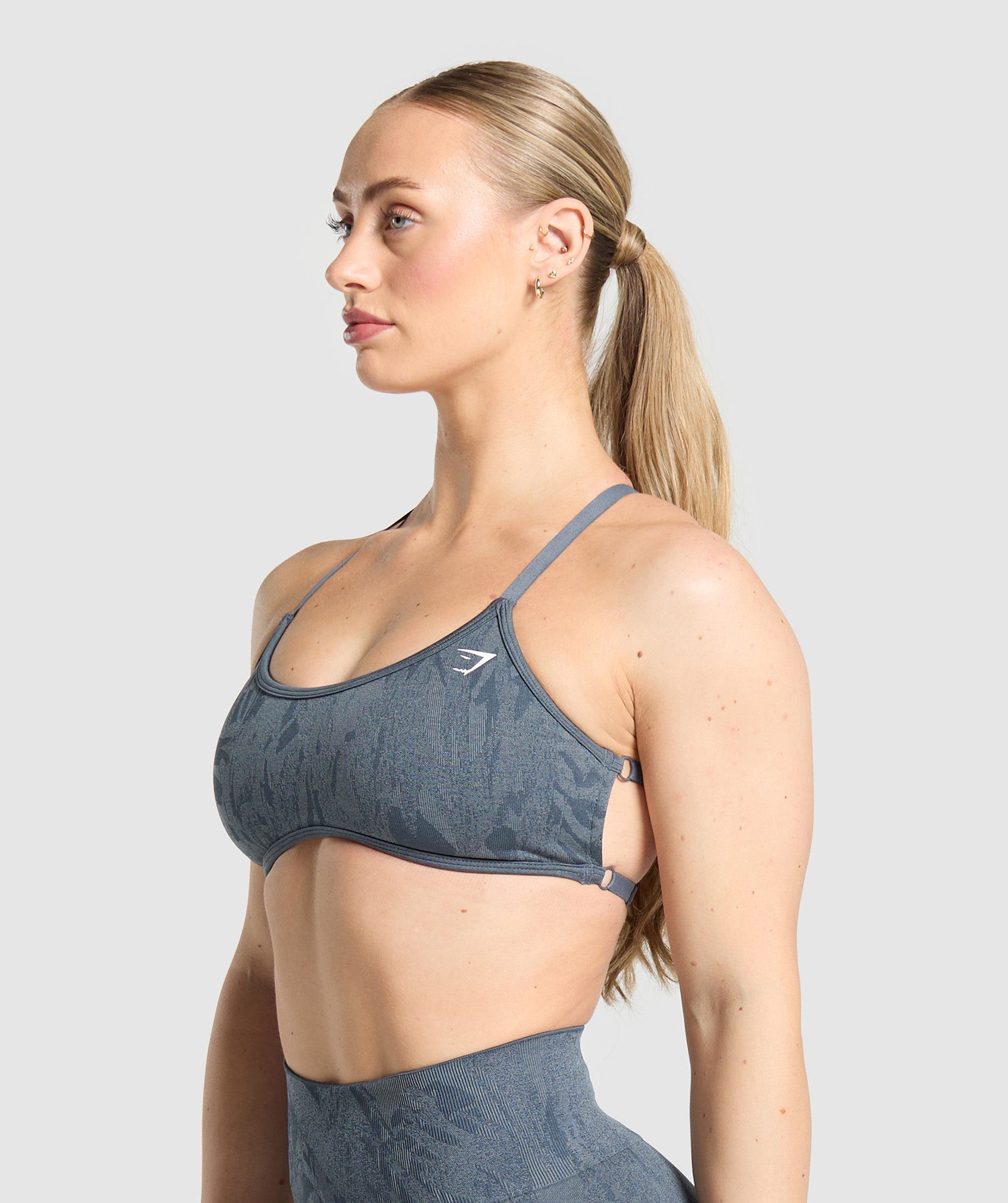 Women's Gymshark Adapt Camo Cross Back Sports Bra Titanium Blue